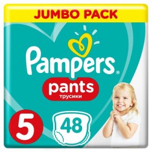 Огляд Підгузки Pampers трусики Pants Junior Розмір 5 (12-17 кг), 48 шт (4015400672906): характеристики, відгуки, ціни.