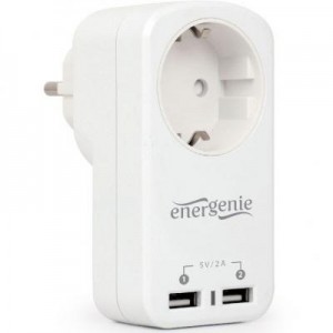 Огляд Зарядний пристрій EnerGenie 2 USB по 2.1A со сквозной розеткой (EG-ACU2-01-W): характеристики, відгуки, ціни.