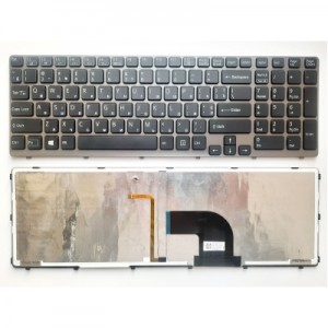 Клавіатура ноутбука Sony SVE15 (E15 Series) черная с серой рамкой подсветкой UA (A43548)