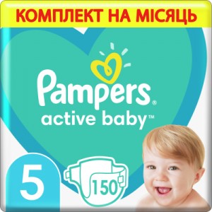 Огляд Підгузки Pampers Active Baby Junior Розмір 5 (11-16 кг) 150 шт. (8001090910981): характеристики, відгуки, ціни.