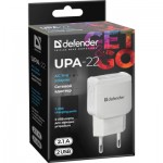 Огляд Зарядний пристрій Defender UPA-22 white, 2xUSB, 2.1A (83580): характеристики, відгуки, ціни.