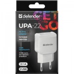 Огляд Зарядний пристрій Defender UPA-22 white, 2xUSB, 2.1A (83580): характеристики, відгуки, ціни.