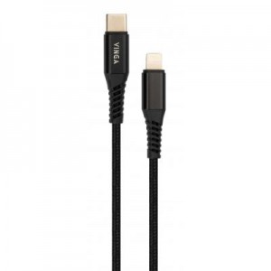 Дата кабель USB Type-C to Lightning 1.0m 3A 18W nylon braided black Vinga (VCPTCL3ANBK)