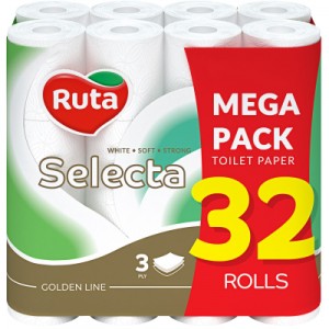 Огляд Туалетний папір Ruta Selecta 3 шари 32 рулона (4820202892687): характеристики, відгуки, ціни.