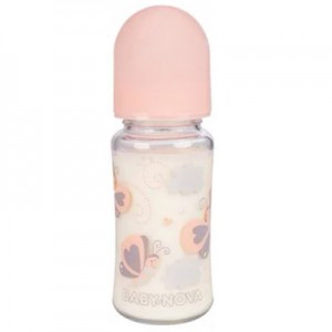 Пляшечка для годування Baby-Nova Декор, з широкою шийкою, 230 мл, персиковий (3966385)