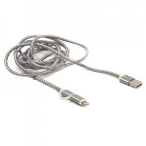 Дата кабель USB 2.0 AM to Lightning + Micro 5P 2.0m 2A cotton grey PowerPlant (CA910496)