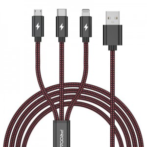 Дата кабель USB 2.0 AM to Lightning + Micro 5P + Type-C red Proda (PD-B65th-RD)