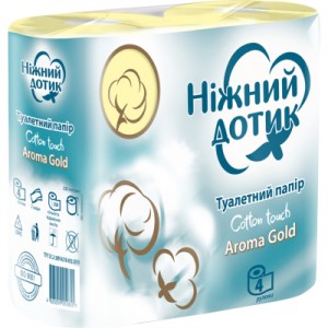 Огляд Туалетний папір Ніжний дотик Aroma Gold 2 шари 4 рулони (4823019010992): характеристики, відгуки, ціни.