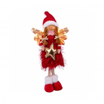 Новорічна фігурка Novogod`ko Дівчинка Ангел у червоному, 58 см, LED крильця. (974640)