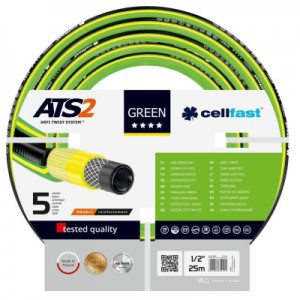 Огляд Шланг для поливу Cellfast GREEN ATS, 1/2", 25м, 5 шарів, до 30 Бар, -20…+60°C (15-100): характеристики, відгуки, ціни.