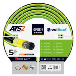 Огляд Шланг для поливу Cellfast GREEN ATS, 1/2", 50м, 5 шарів, до 30 Бар, -20…+60°C (15-101): характеристики, відгуки, ціни.