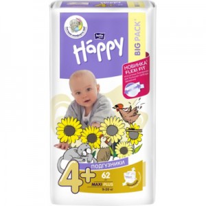 Огляд Підгузки Bella Baby Happy Maxi Plus 9-20 кг 62 шт (5900516601140): характеристики, відгуки, ціни.