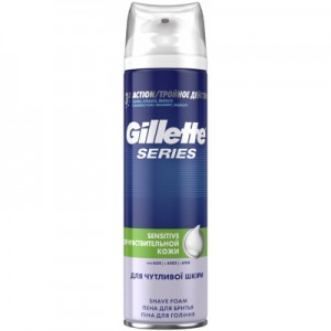 Огляд Піна для гоління Gillette Series Sensitive Skin Для чутливої шкіри 250 мл (3014260214678): характеристики, відгуки, ціни.