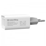 Огляд Зарядний пристрій ColorWay 2USB AUTO ID 2.1A (10W) (CW-CHS015-WT): характеристики, відгуки, ціни.