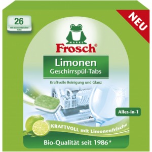 Огляд Таблетки для посудомийних машин Frosch Лимон 26 шт. (4001499940132): характеристики, відгуки, ціни.