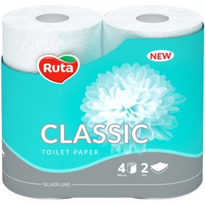 Огляд Туалетний папір Ruta Classic 2 шари Білий 4 рулони (4820023740044): характеристики, відгуки, ціни.