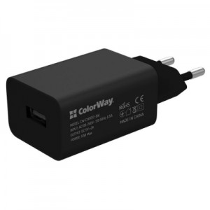 Огляд Зарядний пристрій ColorWay 1USB AUTO ID 2A (10W) black + cable Type C (CW-CHS012CC-BK): характеристики, відгуки, ціни.