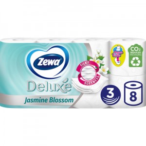 Огляд Туалетний папір Zewa Deluxe Жасмин 3 шари 8 рулонів (7322541171753): характеристики, відгуки, ціни.