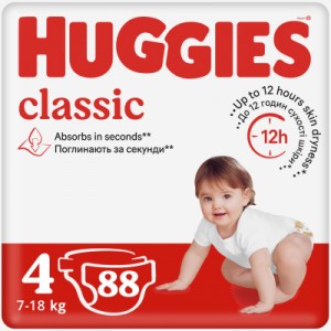 Підгузок Huggies Classic 4 (7-18 кг) J-Pack 88 шт. ( 2*44) (5029054228975)