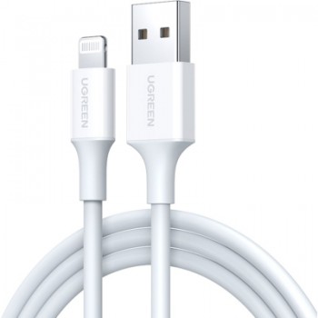 Дата кабель USB 2.0 AM to Lightning 2.0m US155 2.4A, Nickel Plating ABS Shell White Ugreen (20730)