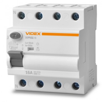 Диференційне реле (ПЗВ) Videx RESIST АС 4п 30мА 10кА 16А (VF-RS10-DR4AC16)