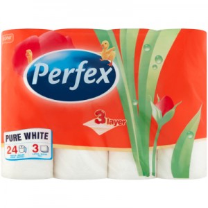 Огляд Туалетний папір Perfex Pure White 3 шари 24 рулони (8606102287039): характеристики, відгуки, ціни.