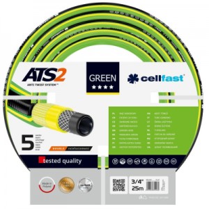 Огляд Шланг для поливу Cellfast GREEN ATS, 3/4", 25м, 5 шарів, до 30 Бар, -20…+60°C (15-120): характеристики, відгуки, ціни.