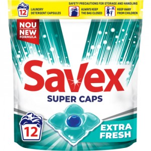 Огляд Капсули для прання Savex Super Caps Extra Fresh 12 шт. (3800024046834): характеристики, відгуки, ціни.