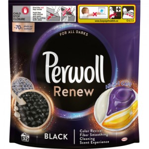 Огляд Капсули для прання Perwoll Renew Black для темних та чорних речей 32 шт. (9000101575828): характеристики, відгуки, ціни.