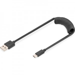 Дата кабель USB 2.0 AM to Type-C 1.0m (0.32m) spiral black Digitus (AK-300430-006-S)