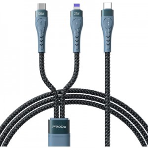 Дата кабель USB-C to USB-C + Lightning 1.3m Azeada PD-B73th 27W/100W data transfer black Proda (PD-B73th-BK)