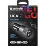 Огляд Зарядний пристрій Defender 2xUSB 12W (2xUSB-A) 2.1A UCA-21 (83821): характеристики, відгуки, ціни.