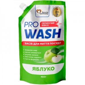 Огляд Засіб для ручного миття посуду Pro Wash Яблуко дой-пак 460 г (4260637723918): характеристики, відгуки, ціни.