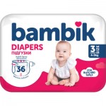 Огляд Підгузки Bambik Medium MIDI Розмір 3 (4-9 кг) 36 шт (4823071652284): характеристики, відгуки, ціни.