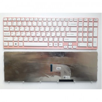 Клавіатура ноутбука Sony SVE15 (E15 Series) белая с розовой рамкой UA (A43687)