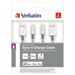 Огляд Дата кабель USB 2.0 AM to Lightning 1.0m + 0.3m silver Verbatim (48873): характеристики, відгуки, ціни.