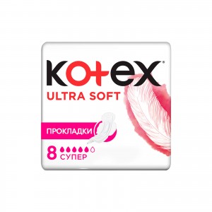 Огляд Гігієнічні прокладки Kotex Ultra Soft Super 8 шт. (5029053542683): характеристики, відгуки, ціни.
