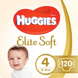 Огляд Підгузок Huggies Elite Soft L розмір 4 (8-14 кг) Box 120 (5029053578125): характеристики, відгуки, ціни.