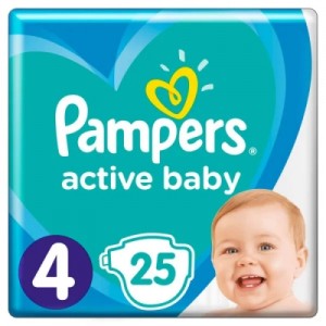 Огляд Підгузки Pampers Active Baby Maxi Розмір 4 (9-14 кг) 25 шт (8001841630809): характеристики, відгуки, ціни.