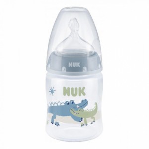 Огляд Пляшечка для годування Nuk First Choice Plus Крокодили 150 мл Синя (3952401): характеристики, відгуки, ціни.