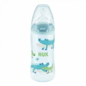 Огляд Пляшечка для годування Nuk First Choice Plus Крокодили 300 мл Синя (3952397): характеристики, відгуки, ціни.