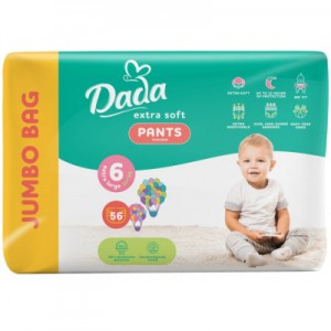 Огляд Підгузок Dada Extra Soft 6 XL (15+ кг) 56 шт (4820174980801): характеристики, відгуки, ціни.