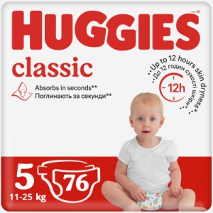 Підгузок Huggies Classic 5 (11-25 кг) J-Pack 76 шт ( 2*38) (5029054236871)