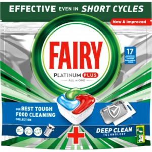 Огляд Таблетки для посудомийних машин Fairy Platinum Plus All in One Fresh Herbal Breeze 17 шт. (8006540728772): характеристики, відгуки, ціни.