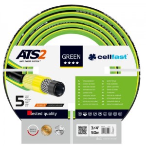 Огляд Шланг для поливу Cellfast GREEN ATS, 3/4", 50м, 5 шарів, до 30 Бар, -20…+60°C (15-121): характеристики, відгуки, ціни.