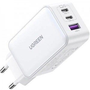 Огляд Зарядний пристрій Ugreen USB-A+2*USB-C 65W GaN Tech Fast White (CD224/15334): характеристики, відгуки, ціни.