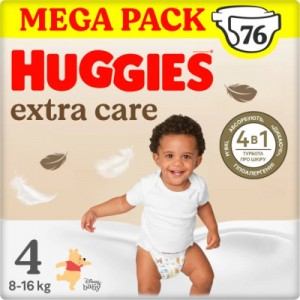 Огляд Підгузки Huggies Extra Care Size Розмір 4 (8-16 кг) 76 шт (5029053583167): характеристики, відгуки, ціни.