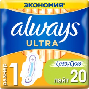 Огляд Гігієнічні прокладки Always Ultra Light 20 шт (4015400006770): характеристики, відгуки, ціни.