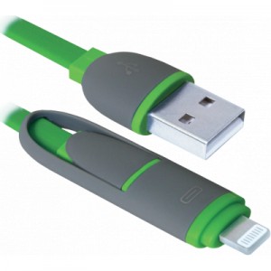Огляд Дата кабель USB10-03BP USB - Micro USB/Lightning, green, 1m Defender (87489): характеристики, відгуки, ціни.
