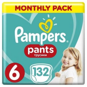 Огляд Підгузок Pampers трусики Pants Giant Розмір 6 (15+ кг) 132 шт (8006540068632): характеристики, відгуки, ціни.